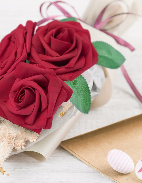 Load image into Gallery viewer, 50Pcs Red Roses Artificial Flowers, Dark Red Roses Real Touch Foam Fake Roses Bulk with Stem DIY Craft Flowers for Wedding Bridal Bouquets Centerpieces Arrangement Party Home Decorations
