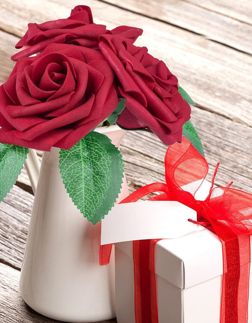 Load image into Gallery viewer, 50Pcs Red Roses Artificial Flowers, Dark Red Roses Real Touch Foam Fake Roses Bulk with Stem DIY Craft Flowers for Wedding Bridal Bouquets Centerpieces Arrangement Party Home Decorations
