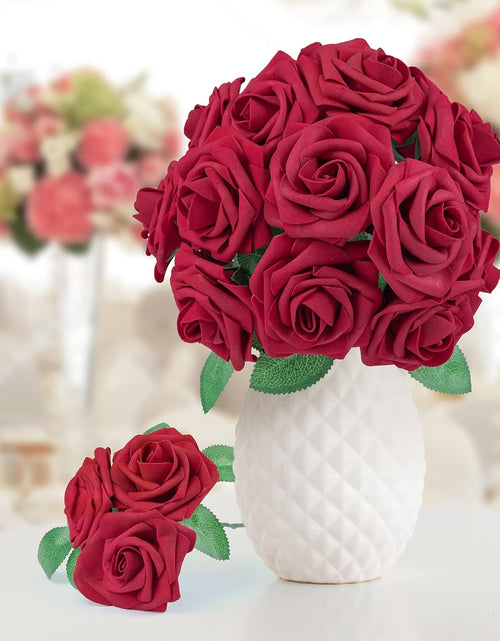 Load image into Gallery viewer, 50Pcs Red Roses Artificial Flowers, Dark Red Roses Real Touch Foam Fake Roses Bulk with Stem DIY Craft Flowers for Wedding Bridal Bouquets Centerpieces Arrangement Party Home Decorations
