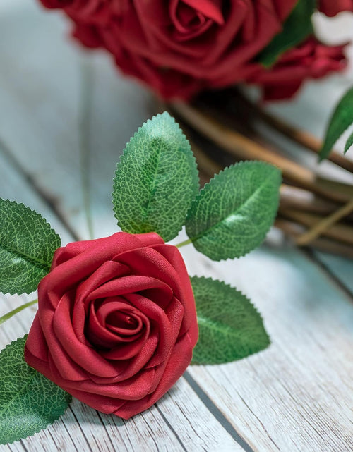 Load image into Gallery viewer, 50Pcs Red Roses Artificial Flowers, Dark Red Roses Real Touch Foam Fake Roses Bulk with Stem DIY Craft Flowers for Wedding Bridal Bouquets Centerpieces Arrangement Party Home Decorations
