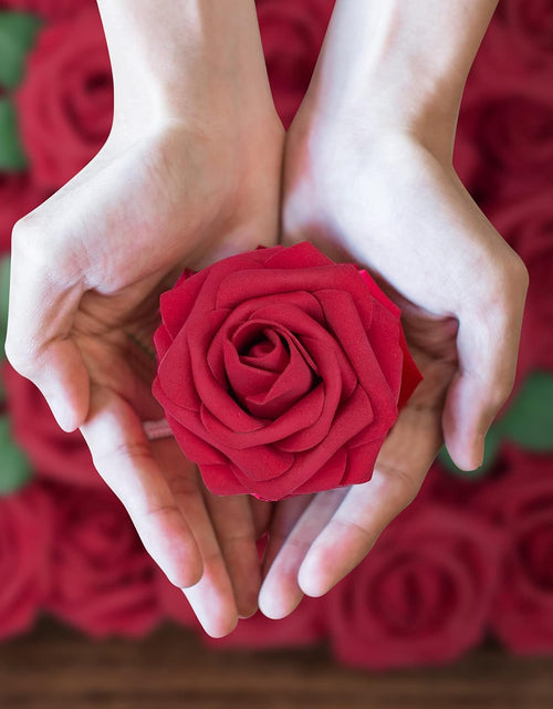 Load image into Gallery viewer, 50Pcs Red Roses Artificial Flowers, Dark Red Roses Real Touch Foam Fake Roses Bulk with Stem DIY Craft Flowers for Wedding Bridal Bouquets Centerpieces Arrangement Party Home Decorations
